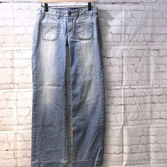 Wide Leg Retro Look  Distressed Denim Sz  0 - Picture 3 of 10